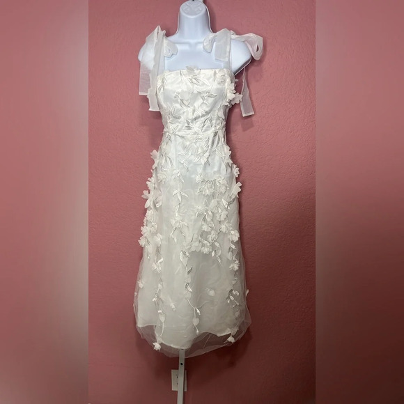 Lulus-Effortlessly Sweet White Tulle 3D Floral Tie-Strap Midi Dress (Medium) - Picture 5 of 5